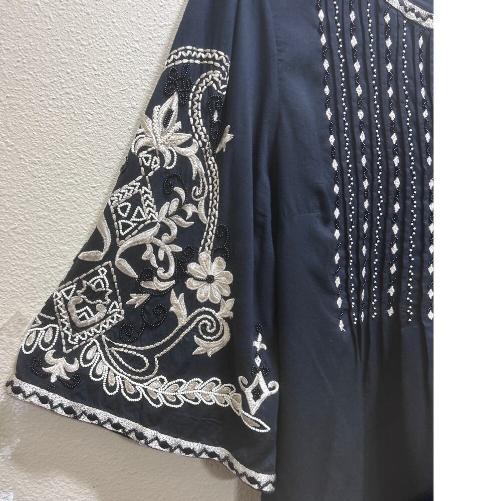 Sundance Embroidered Boho Top XL Black Beaded Peasant Blouse Festival Cottage - Picture 4 of 6